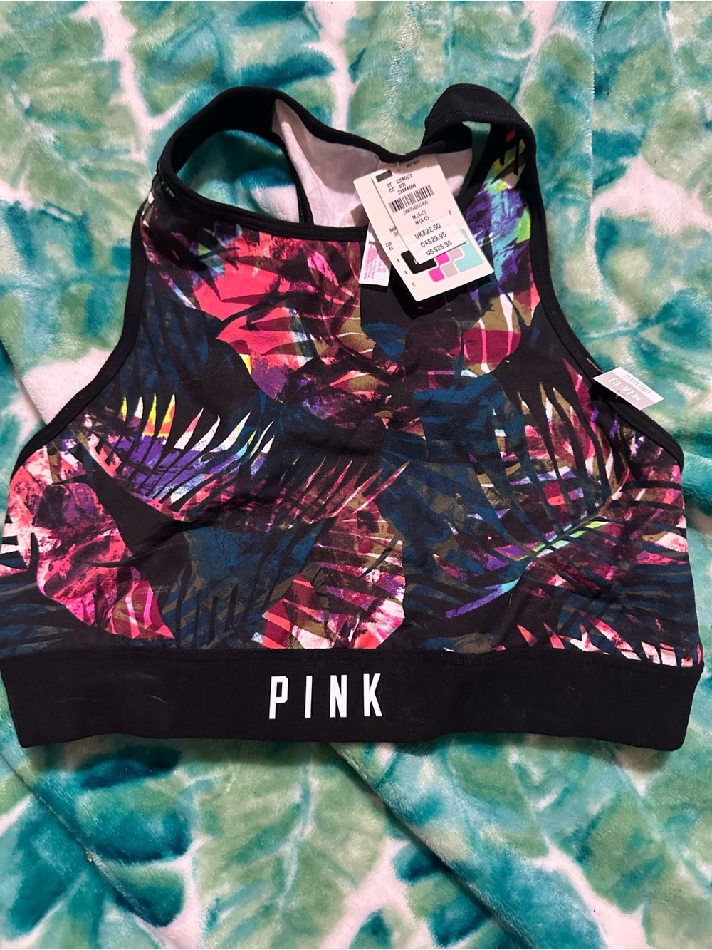Victoria’s Secret Pink Tropical Print Unlined Sports Bra/Bralette, M(A-C), NWT